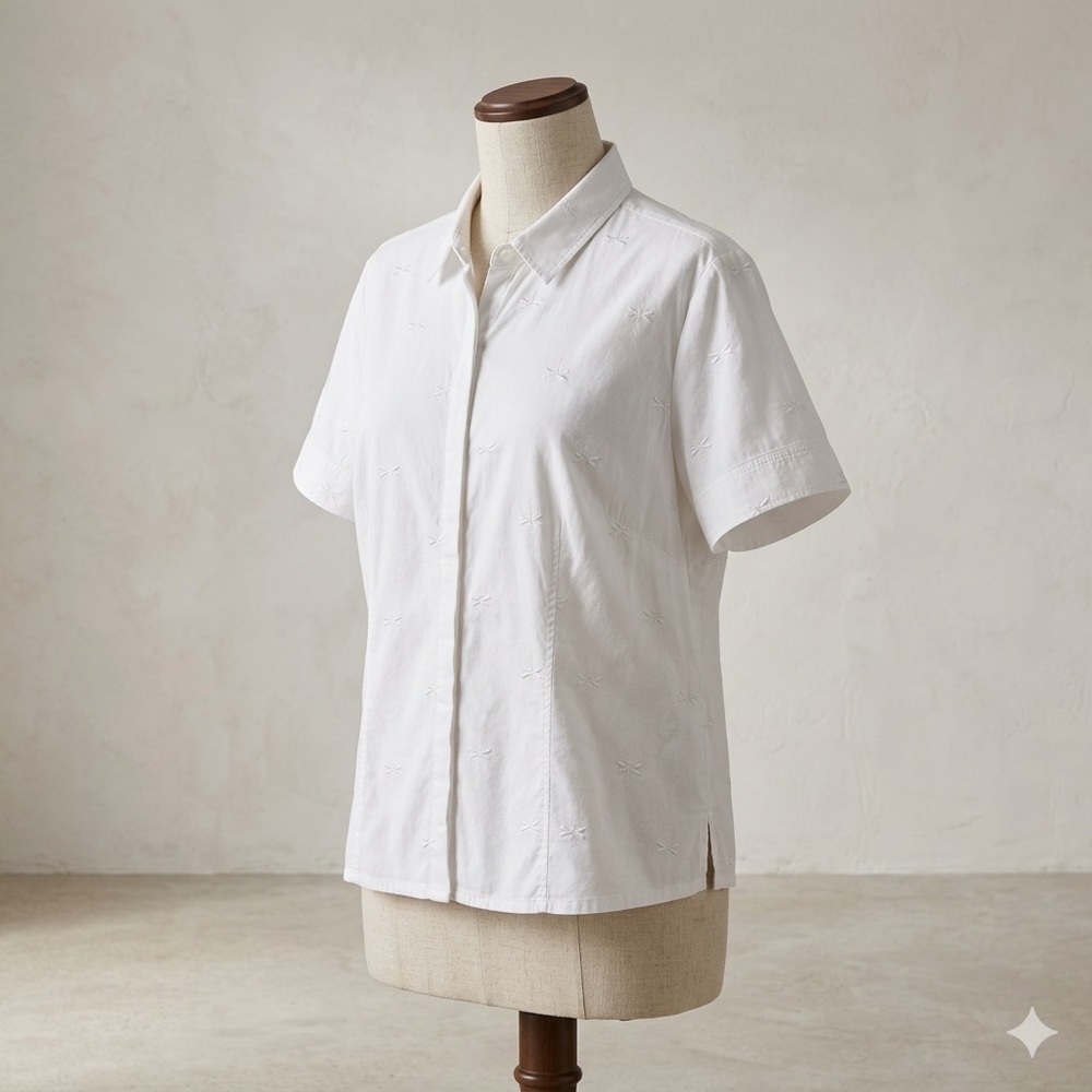 Talbots White Embroidered Short Sleeve Button-Up Blouse – Size 3X